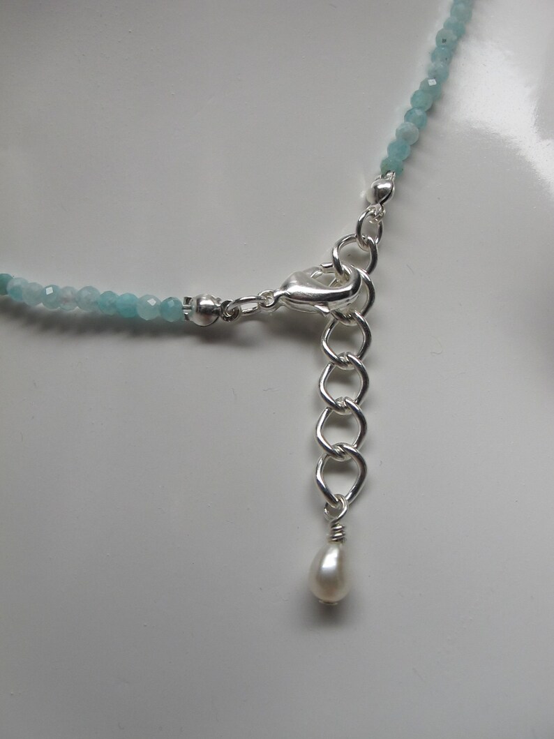 Aquamarine Sparkly Choker/Necklace, Dainty 2.5 mm Beads of Varying Shades of Aqua, Silver Lobster Clasp , Adjustable and Choice of Lengths image 10