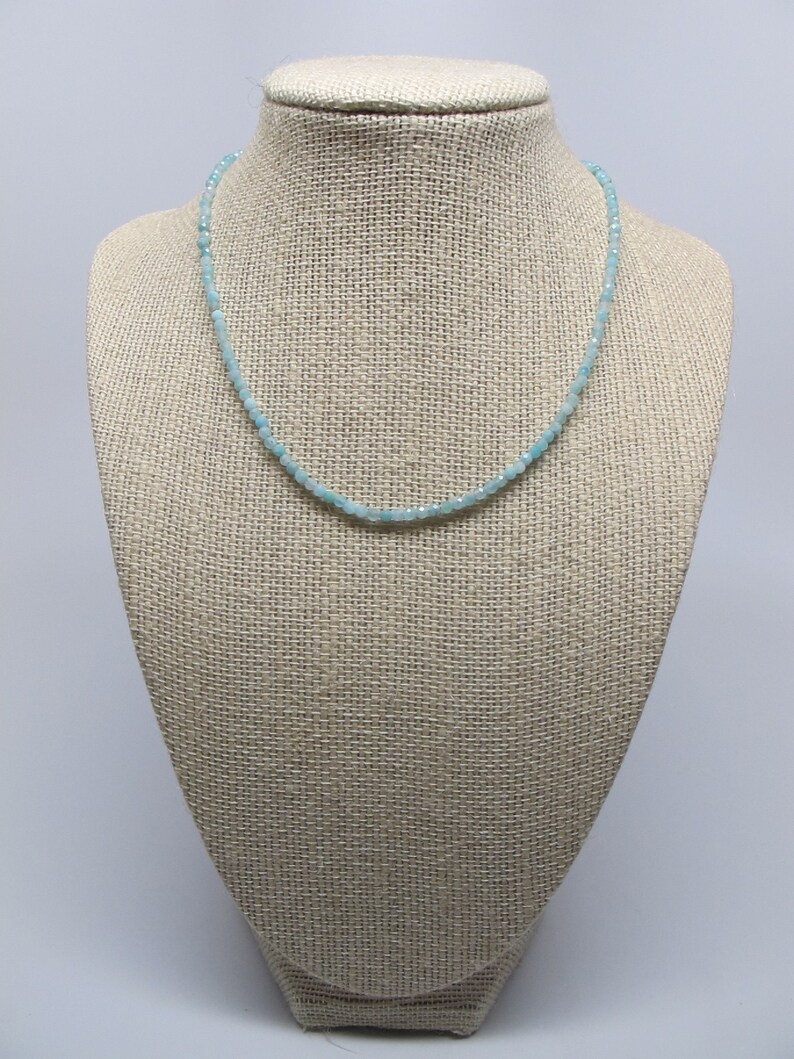 Aquamarine Sparkly Choker/Necklace, Dainty 2.5 mm Beads of Varying Shades of Aqua, Silver Lobster Clasp , Adjustable and Choice of Lengths image 7