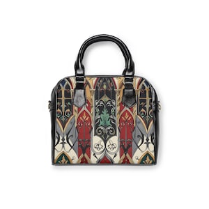 Gothic Stained Glass Shoulder Handbag, Stylish Purse for Women, Vintage-Inspired Tote, Elegant Evening Bag, Unique Gift for Her