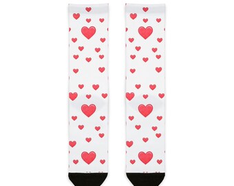 Valentine&#39;s Day Heart Print Crew Socks, Comfortable Gift for Couples, Cute Fashion Socks, Fun Everyday Wear, Sublimation Socks