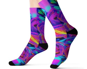 Vibrant Floral Sublimation Socks, Colorful Socks, Unique Gift for Her, Trendy Accessories, Artistic Footwear, Tie-Dye Sock Designs