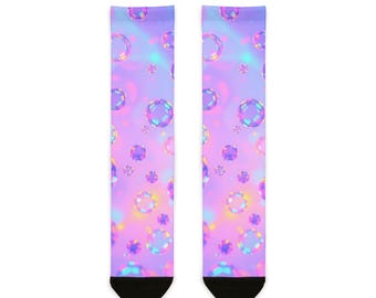 Colorful Sublimation Crew Socks, Fun Socks for Gifts, Unique Design Socks for Women, Stylish Accessories, Rainbow Socks, Everyday Wear