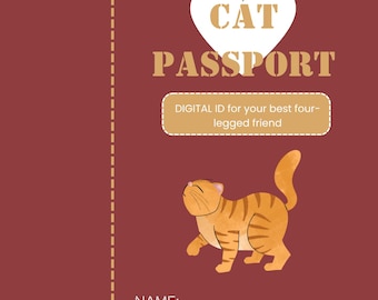 Printable Cat Passport PDF | Pet Health Record Book 8 Pages | Personalizable Cat Journal Memory Book | Cute Kitten Document Digital Download