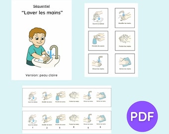 Rutina visual: Lavado de manos para niños con autismo - Apoyo a la autonomía con TEA - PDF imprimible (Tono de piel claro)