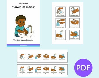 Visual Routine: Washing Hands for an Autistic Child - ASD Autonomy Support - Printable PDF (Black Skin)