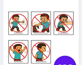 5 Visual Cards: Rules for Children with Autism Spectrum Disorder and ADHD - Visual Rules for Home and School - Printable PDF