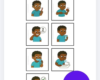 Visual Routine: Brushing Teeth - Support for Children with ASD and ADHD - Printable PDF (Black Skin Tone)