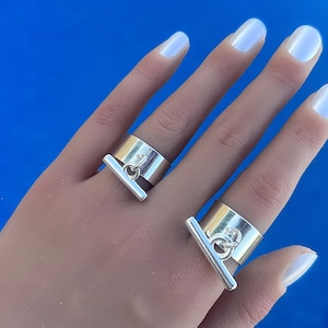 Adjustable tassel charm rings, 10 micron silver plated bar of your choice