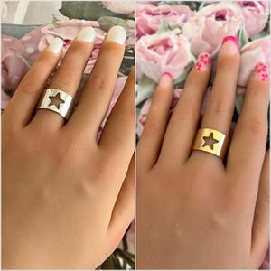 Adjustable openwork star ring in gold or silver stainless steel of your choice