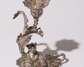 Vintage Arthur Court Leopard Candle Holder / Safari Candlestick / Hollywood Regency Jungle Decor
