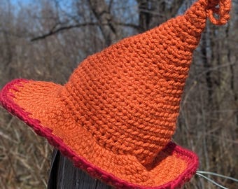 Sombrero de bruja de ganchillo, sombrero de mago, sombrero de bruja naranja, wicca gótico, Halloween otoño caprichoso