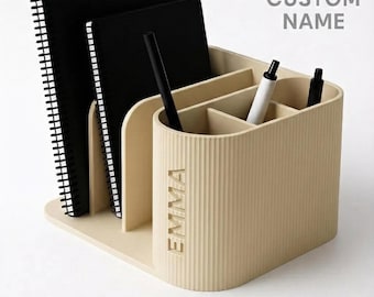 Modern Desk Organiser Ribbed Pen Holder & Notebook Stand Minimalist Office Storage Custom Colour fall gift