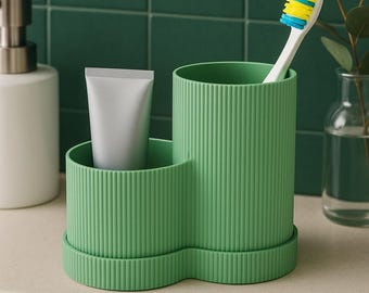 Toothbrush & Toothpaste Holder: Modern Ribbed Bathroom Organizer