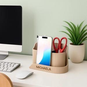 Minimalist Ribbed Desk Organizer: Pen, Phone & Stationery Caddy