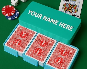 Personalized Playing Card Storage Box: 3-Deck 3D Printed Travel Case poker night fall gift