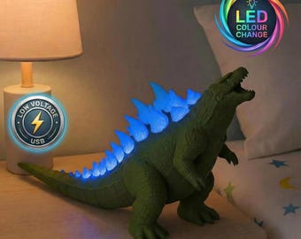 Godzilla Night Light 3D Printed Colour Changing LED Kaiju Lamp with Remote  Monster Movie Desk Décor  Unique Gamer Gift for Him
