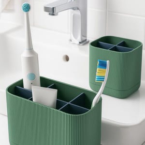 Uchwyt na szczoteczki do zębów z tacką ociekową – organizer łazienkowy z 6 przegródkami | Stojak na szczoteczki elektryczne i ręczne | Kolory na zamówienie