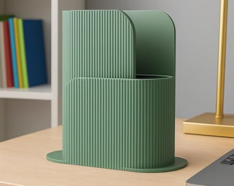 Minimalist Ribbed Desk Organizer 3D Printed Modern File & Notebook duel compartments organizing notebooks