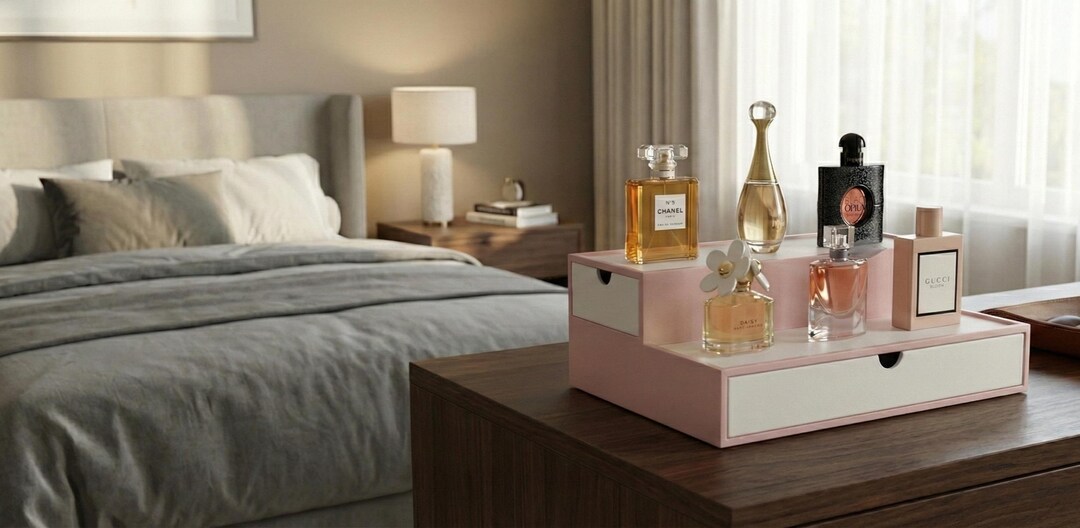 Mini Cologne Table Custom Unisex Two-tier Fragrance Display Stand Luxury Perfume & Cologne ...