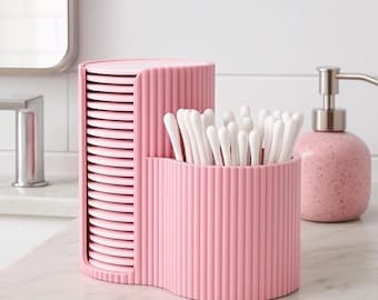 Minimalist Bathroom Organizer – Cotton Pad & Cotton Swab Holder, Modern Ribbed Storage Box