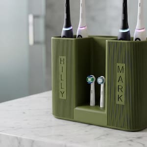 personalised Toothbrush Holder custom Couple Bathroom Organizer Oral-B iO Electric Toothbrush Stand Vanity Décor integrated drip tray