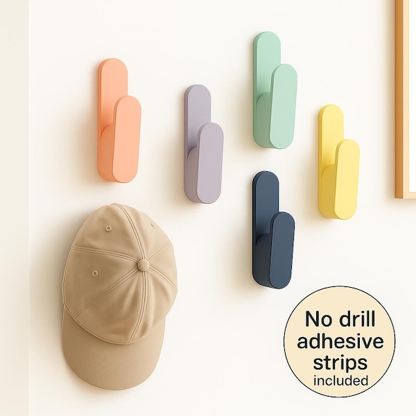 Minimalist Colourful Wall Hangers: hooks set Modern Coat Hooks, Playful Home Décor spring gift wall hook hallway hanger tidy.