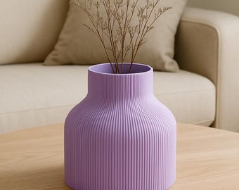 Modern Ribbed Vase Minimalist 3D Printed Table Ornament Custom Colour Geometric Centrepiece  Scandi Home Décor & Unique Gift homeware