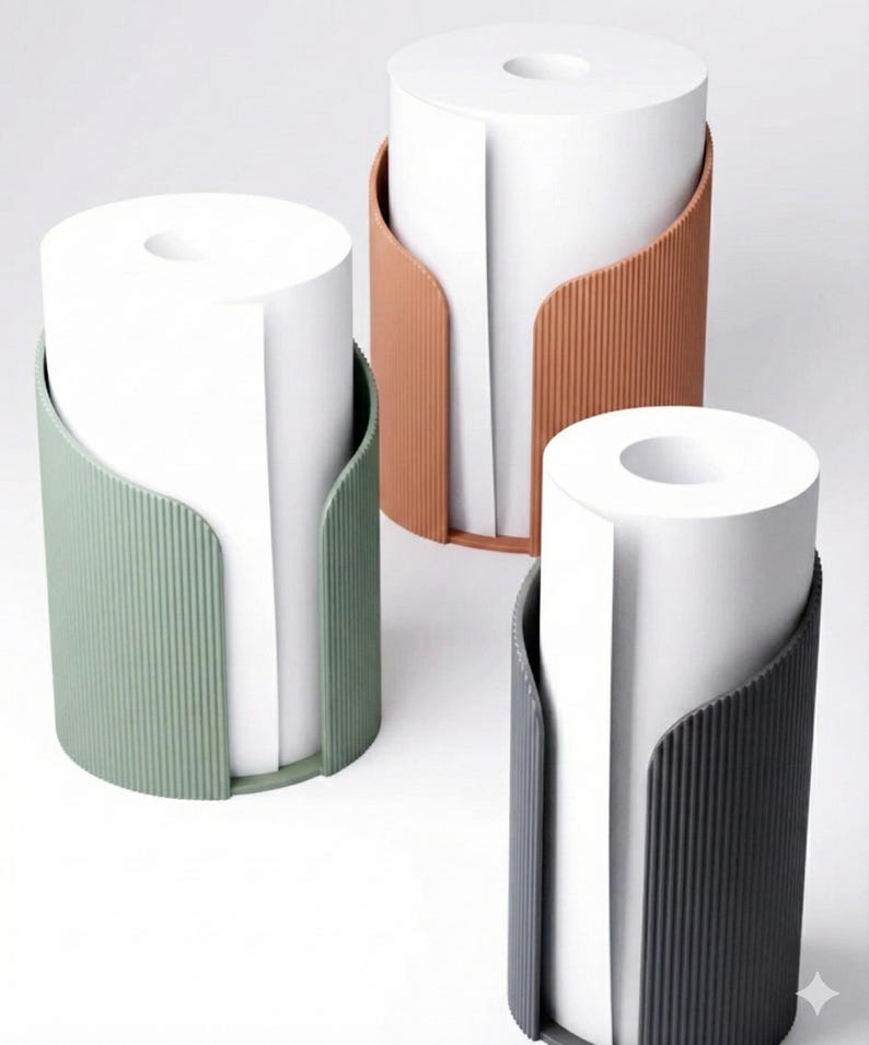 Kitchen Roll Holder Modern Ribbed Paper Towel Stand 3 sizes Countertop Organizer Campervan Home Décor Blue roll holder fall gift clean up image 10