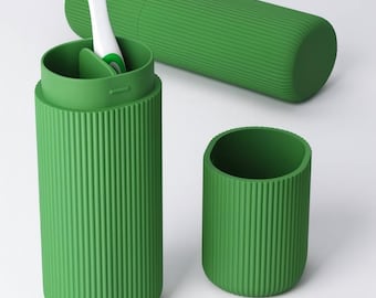 Custodia da viaggio per spazzolino da denti 3 in 1: supporto, bicchiere e tubo - Regalo autunnale verde