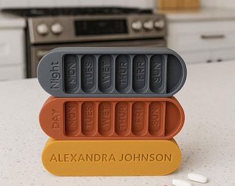 3-Tier Weekly Pill Box with Day & Night Sections – Magnetic Lock Sliding Design, Discreet Travel Organizer personalize and custom fall gift.