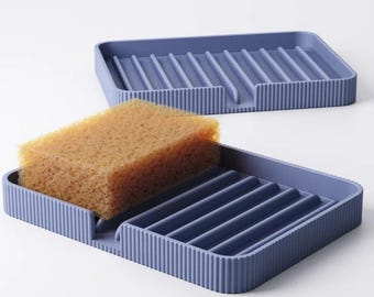 3D Printed Ribbed Sponge Holder: Modern Kitchen Sink Organizer