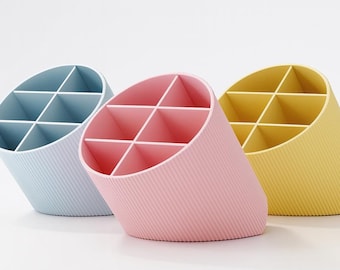 Organizador colorido para material de arte infantil - Organizador de escritorio acanalado impreso en 3D - Estación de manualidades vibrante y portalápices para niños