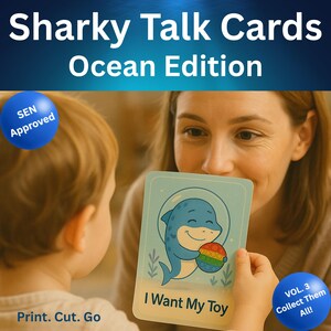 Cartes Sharky Talk pour enfants autistes - Édition océan, vol. 3 | Cartes de communication SEN | PECS imprimable | Pack d'aides visuelles d'été