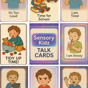 26 Sensory Kidz-SPRAAKKAARTEN – Afdrukbare communicatiekaarten in PECS-stijl | Visuele routineondersteuning voor autisme en non-verbale kinderen