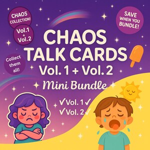 Mini Pacote de Cartas do Caos (Vol. 1 + Vol. 2 Edição de Verão) – 16 PECS sensoriais divertidos para imprimir para crianças, download instantâneo de Humor Autista
