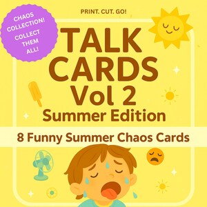 Cartões de Conversa: Edição Caos de Verão (Vol. 2) – Cartões Divertidos para Imprimir para Crianças | Adequado para NEE/Autismo | Mini Pacote de Comunicação Visual