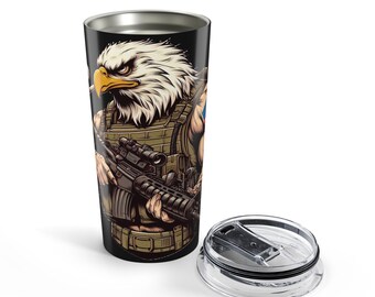 Eagle Soldier Illustration Tumbler 20oz | Patriotic Military Graphic