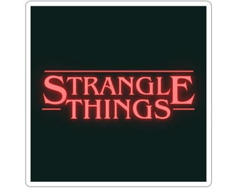 Pegatina del logotipo de Strangle Things / Calcomanía de neón retro de terror