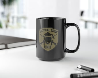 Tactical Brew Unit Black Ceramic Mug: Coffee Lover Gift, Military Kitchen Decor