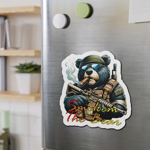 Smokem&#39; the Bear Magnet, Military Bear Decor, Unique Refrigerator Magnet
