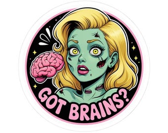 Pegatina precortada con la frase zombificada "¿Tienes cerebro?" / Decoración de terror para Halloween