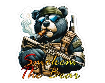 Pegatina Smokem The Bear, decoración para portátil o botella de agua, vinilo adhesivo.