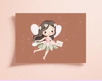 Pink Fairy Wall Art Printable, Floral Fairy Nursery Decor, Girls Room Digital Download