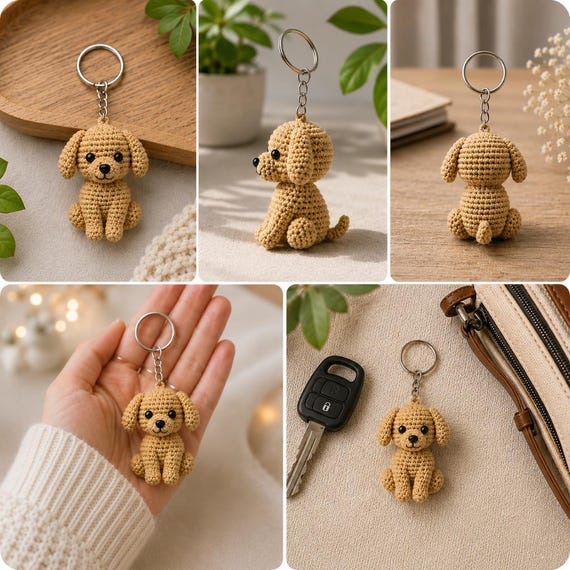 Crochet Dog Keychain Pattern | Puppy Amigurumi PDF Tutorial (Digital Download)