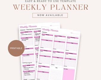 Weekly planner Printable | Pink To-Do-List Digital Download | Undated Weekly Schedule Organiser | Productivity PDF Insert