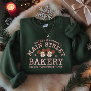 EMBROIDERED Mickey and Minnie Main Street Bakery Sweatshirt, Disney Christmas Gingerbread Shirt, Disney Christmas Cookies, Family Matching