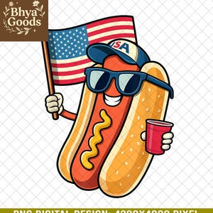 Patriotic Hot Dog PNG, Funny USA 4th of July Digital Design, American Food Clipart for Shirt, Independence Day Sublimation File