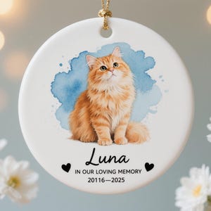 Personalized Cat Memorial Ornament, Custom Pet Loss Keepsake, Cat Remembrance Ceramic Ornament, Pet Memorial Gift, Rainbow Bridge Gift