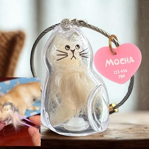 Custom Cat Hair Keepsake Keychain – Personalized Pet Memorial Gift with Name Tag – Unique Cat Lover Accessory – Pet Fur Holder
