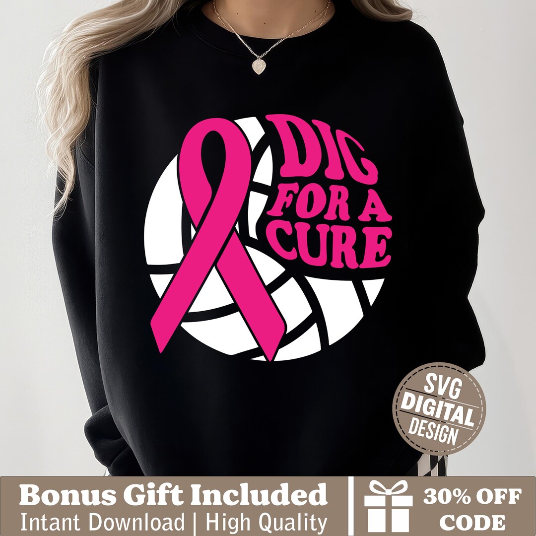 Dig for A Cure Svg, Volleyball Pink Ribbon Cut File, Breast Cancer ...
